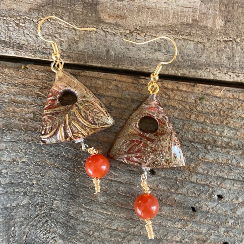 Artisan Leaf Gemstone Earrings